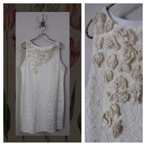 Lace Sheer Ronni Nicole Cream Floral 3D Rose Cotton Dress